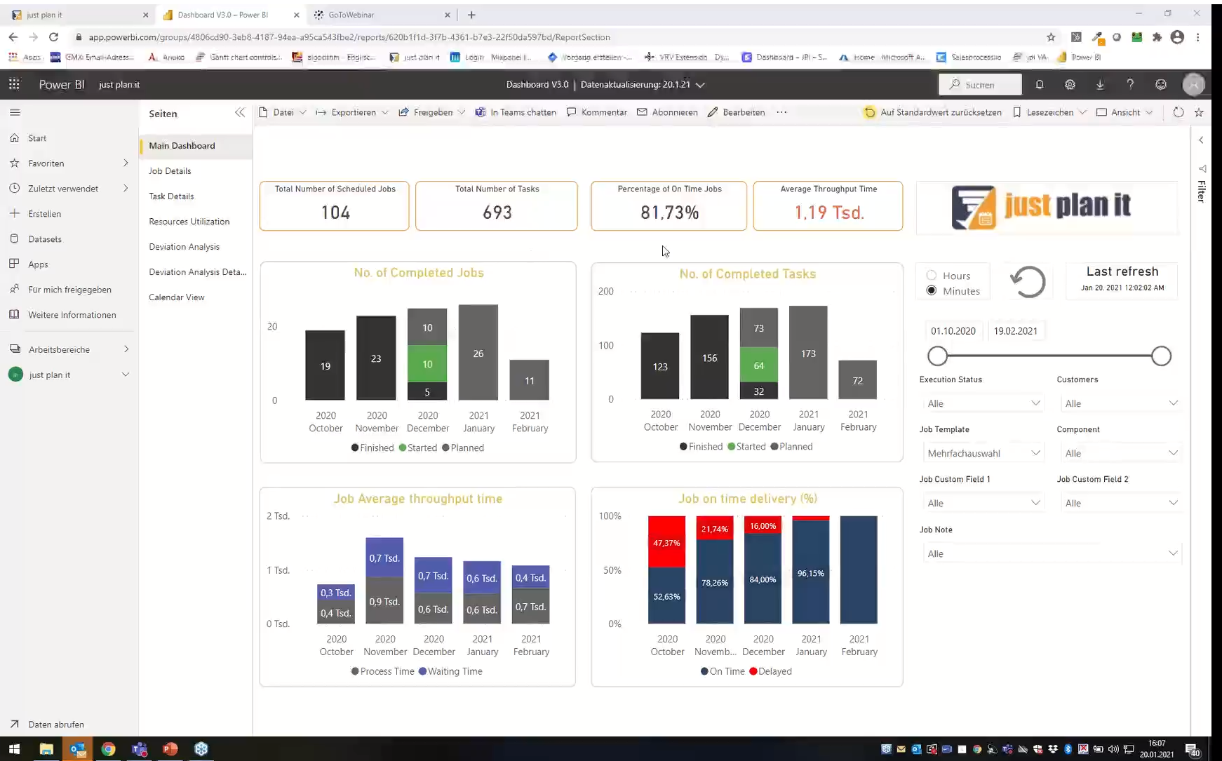 Production Excellence Dashboard just plan it app